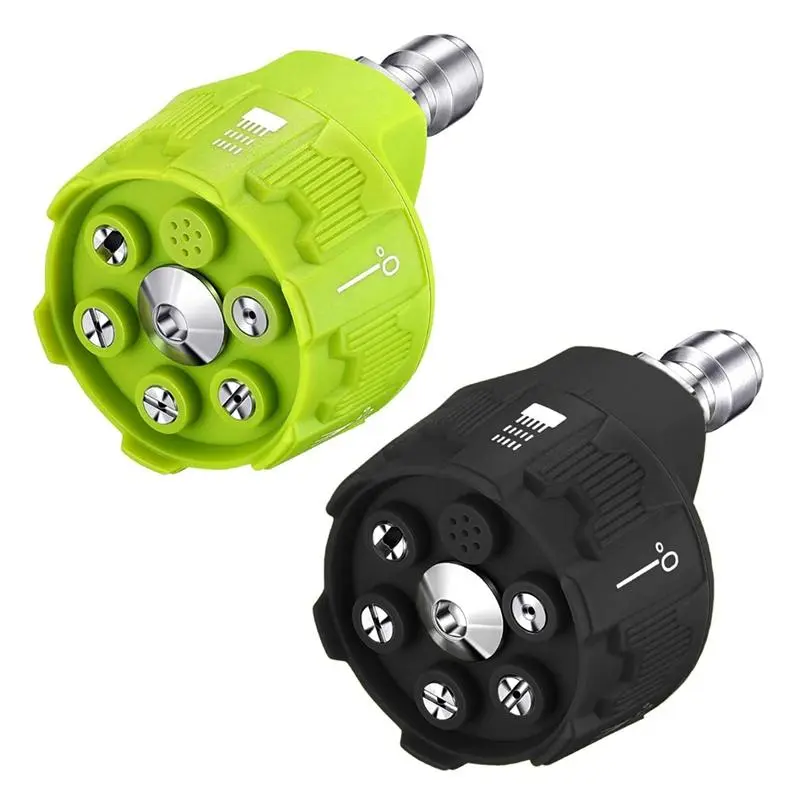 6-in-1 Pressure Washer Nozzles (2-Pack, Green & Black) - Quick Changeover, Universal Fit, Plastic Body, 3000-4000 PSI for Outdoor Cleaning, Compact, Power Washing