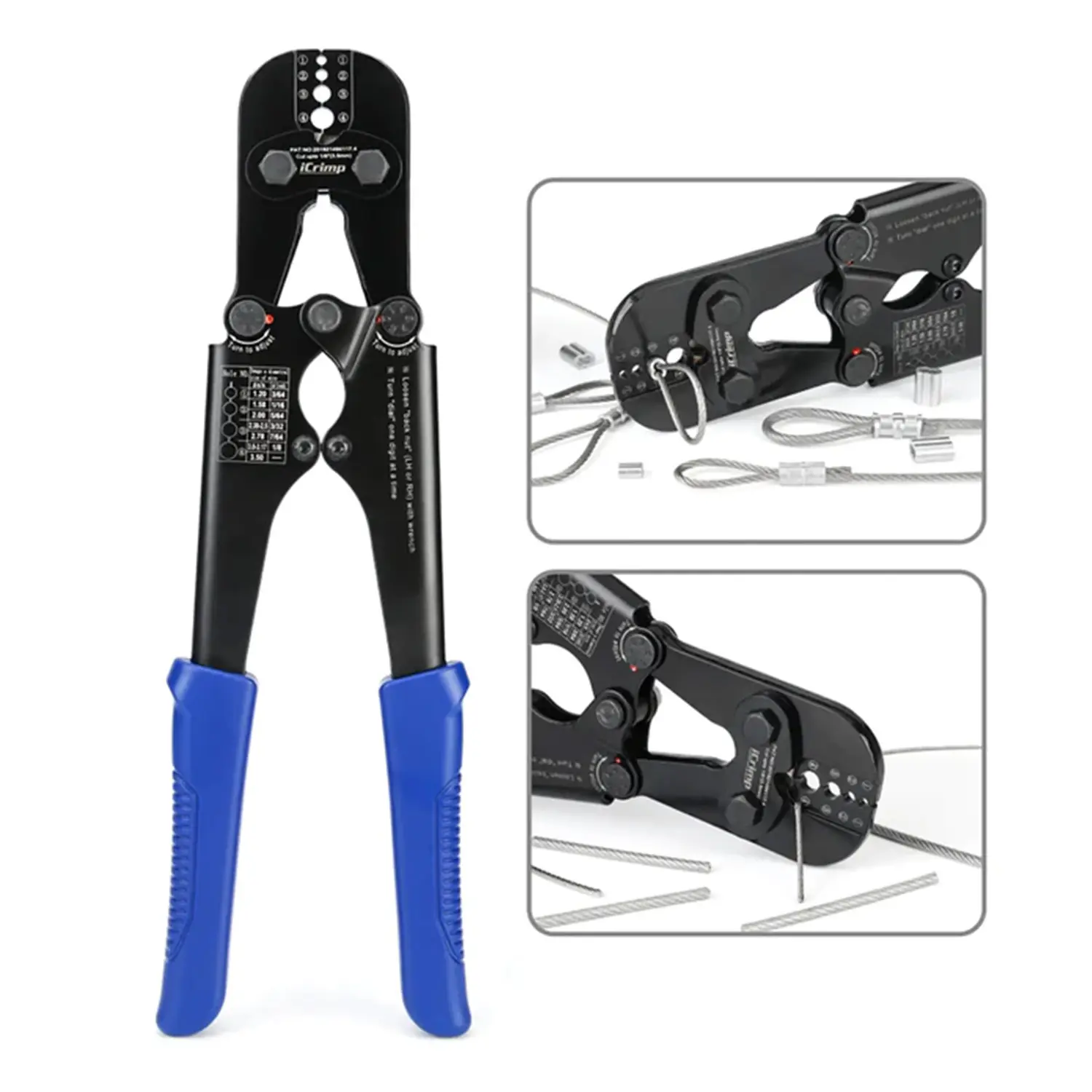 iCrimp Wire Rope Crimping Tool for 3/64” to 1/8” Aluminum & Copper Duplex Sleeves, Ferrule and Stop with Built-in Cable Cutter
