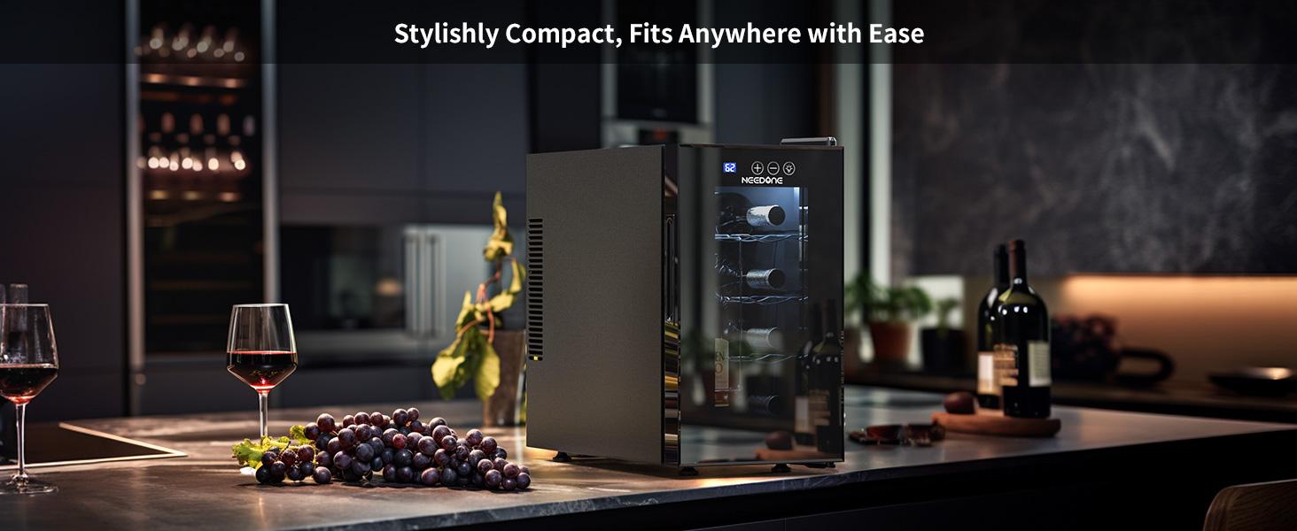 Wine Cooler Fridge, 8 Bottle Wine Chiller with Wine Rack/Lighting, Fast Cooling Thermoelectric Queit Wine Cabinet Cellar for Red White, Energy Efficient Gifts for Women Men