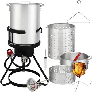 GEEKHOM Turkey Deep Fryer Set with 30QT Turkey Pot & 10QT Fish Pot, 54000 BTU Propane Burner, Outdoor Seafood Boiler for Turkey, Crab, Shrimp, Crawfish, Camping, Backyard BBQ