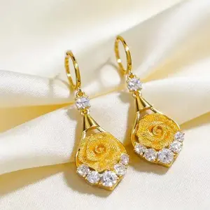 14K Gold Plated Rose Waterdrop Earrings, Sparkling Crystal Tassel Dangle Earrings, Elegant Jewelry Gift for Women