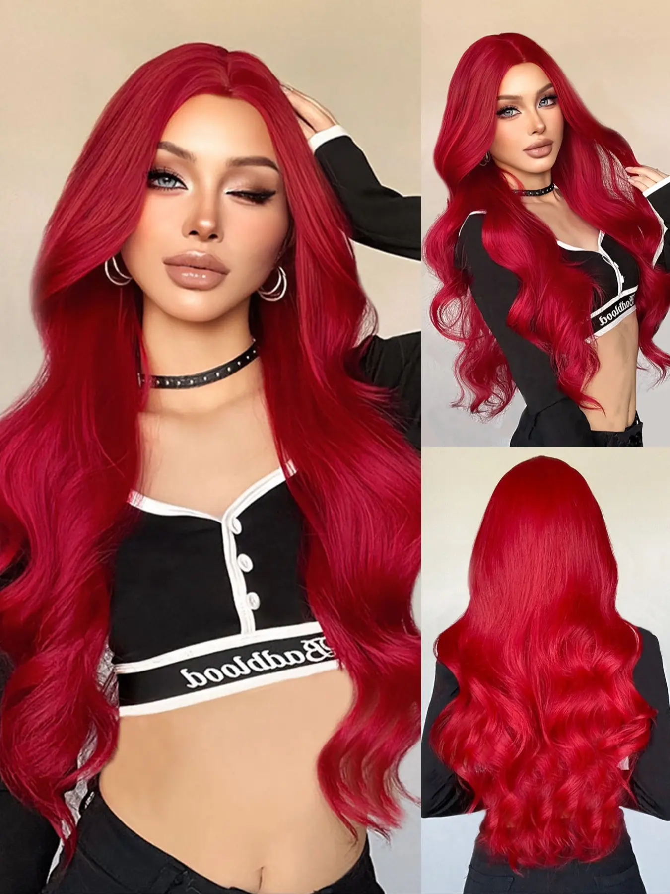 26 Inch Wine Large Wave Long Curly Wig for Women, Stylish Full Head Synthetic Hairpiece, Perfect for Daily Wear & Party Events, Fluffy Wave Wig