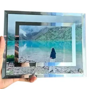Marco de vidrio, fotos sublimadas en el marco, marco tamaño 9” x 7” con bordes de espejo doble , Marco de vidrio con soporte ,Decor ,Photo Frames