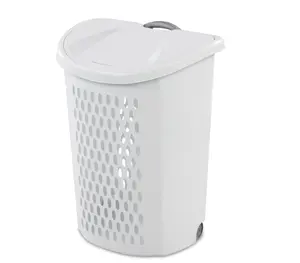 Wheeled Plastic Laundry Hamper White with Easy Carry Handle for Easy Transport and Storage