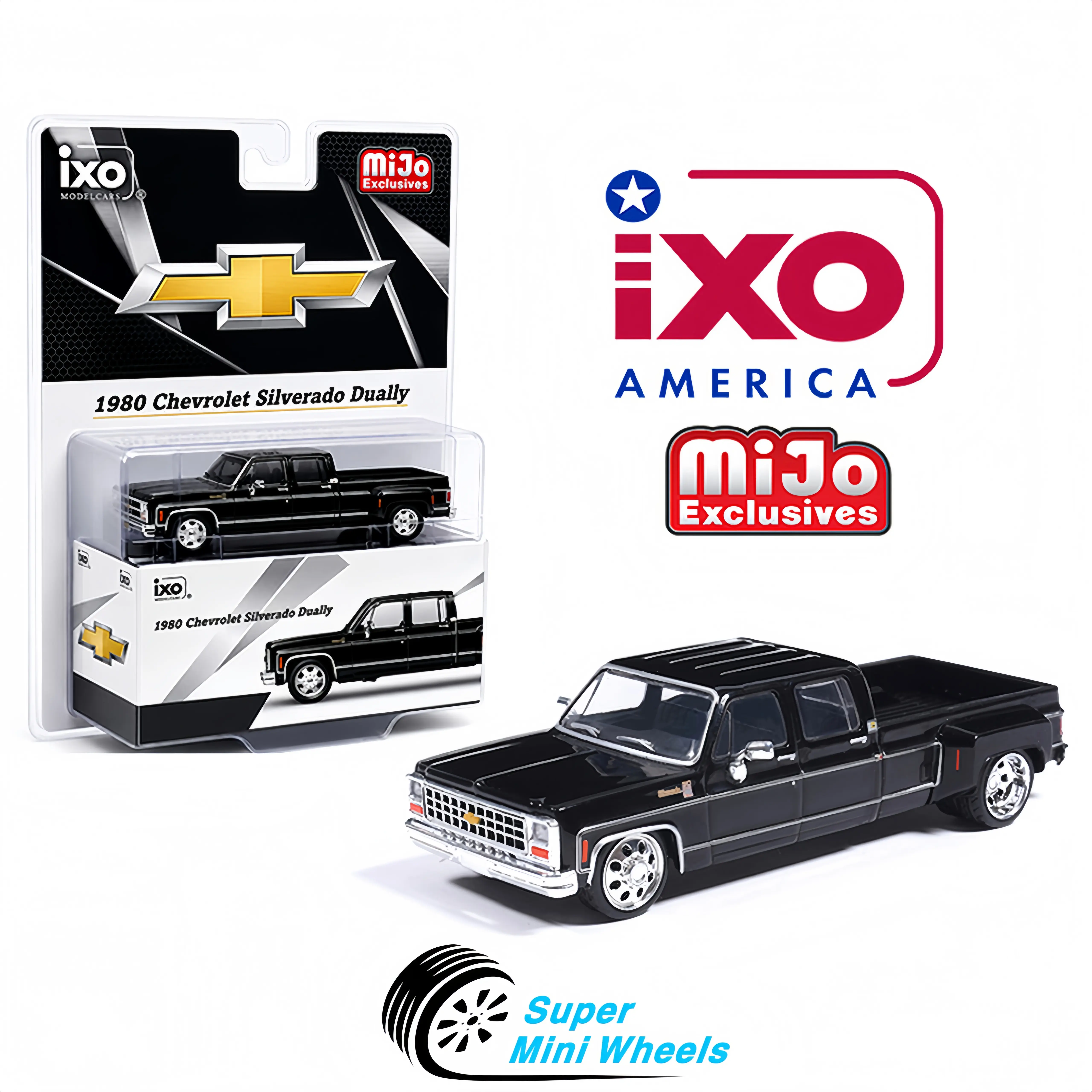 IXO Model 1:64 1980 Chevrolet Silverado C30 Crew Cab Dually Lowered – Black