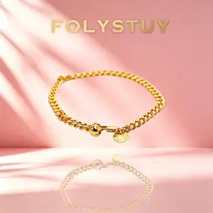 【FOLYSTUY(W162)】Sleek Cuban Chain Bracelet - 7.8in, 5.2mm Width