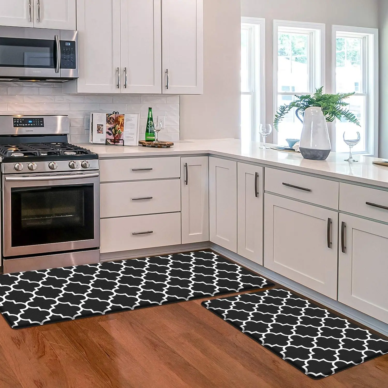 Kitchen Mat [2 PCS] Cushioned Anti- Floor Mat,  Kitchen Mats and Rugs Heavy Duty PVC  Comfort Standing  Mat for Kitchen, Floor Home, Office, Sink, Laundry,Black