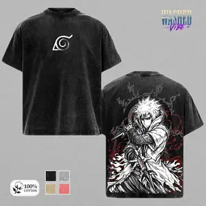 Minato Namikaze Naruto Anime Graphic Tee Vintage Washed Shirt Unisex Streetwear Hidden Leaf Symbol Anime Shirt Fourth Hokage Kunai Tee Naruto Anime Clothing Gift for Fans,Cotton Unisex Graphic T-Shirt