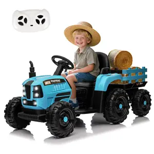 Okybaby Ride on Tractor with Trailer,24V 400W Powered Electric Tractor Toy w/Remote Control,electric car for kids,Three speed adjustable,Power display, USB,MP3 ,Bluetooth,LED light,Two-point safety belt.