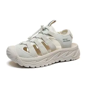 Women's White Closed-Toe Sport Sandals, Non-Slip Thick Sole Hiking Water Shoes, Adjustable Quick-Dry Outdoor Footwea