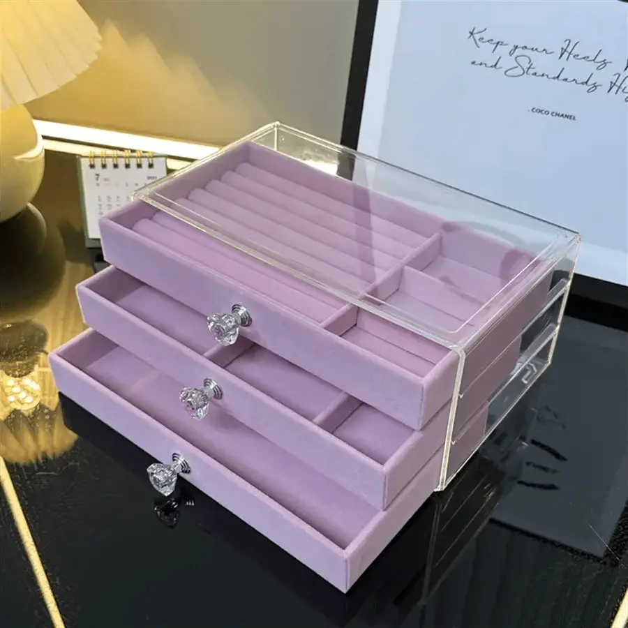 Acrylic Jewelry Organizer Box 3 Drawers Jewelry Display Case 3-Tier Jewelry Boxes for Earring Rings Bracelet Necklace