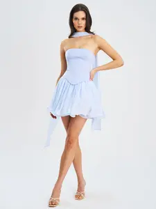 Valentina Baby Blue Boned Curve Edge Peplum Mini Dress