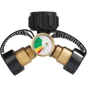 Dual  Tank Connection Level , Tank Y Splitter Adapter with Gauge,Gas  Meter for 5-40lb  Tank