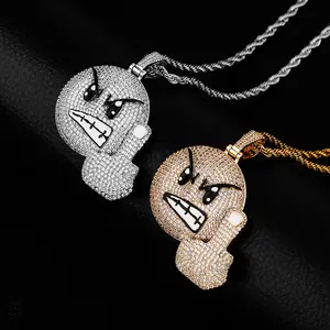 emoji angry middle finger pendant full of zircon personality hip hop hipster necklace accessories