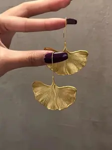 Elegant Ginkgo Leaf Pendant Earrings for Women, Exaggerated Fashion Statement Jewelry, Casual All Season Accessory, High Quality Earrings