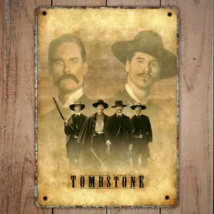 Tombstone Movie Metal Sign, Western Cowboy Wall Decor, Doc Holliday Wyatt Earp Vintage Sign, Rustic Western Bar Decor Gift for Cowboy Fans