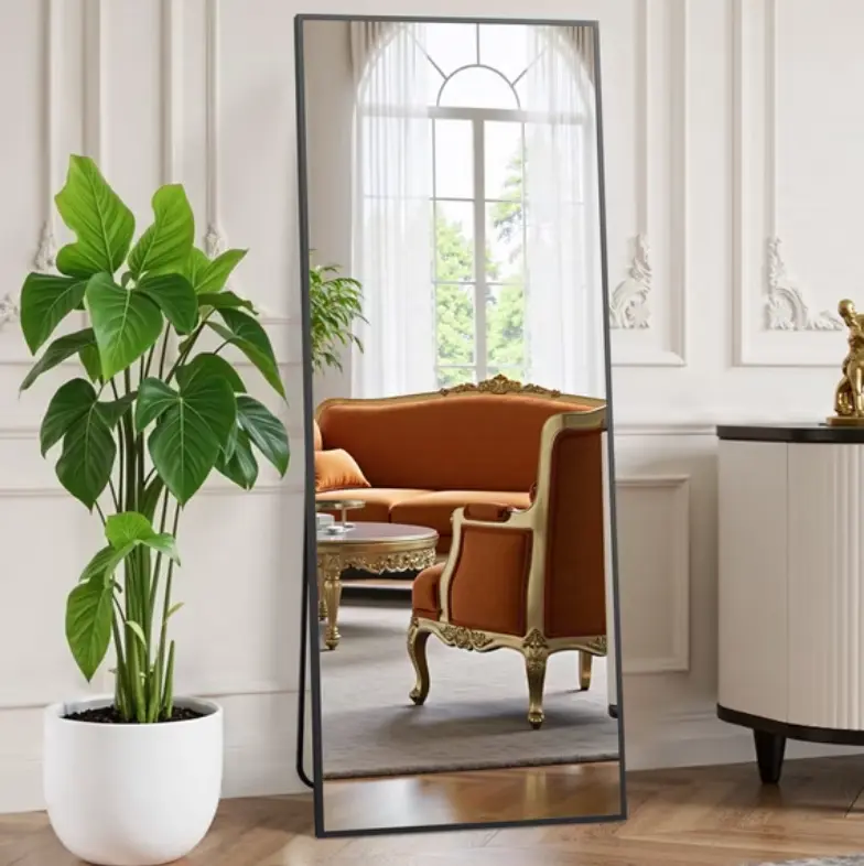 64"x21" Full Length Mirror, Full Body Rectangle Mirror, Freestanding Wall Mounted Leaning Hanging Floor Mirror, Black