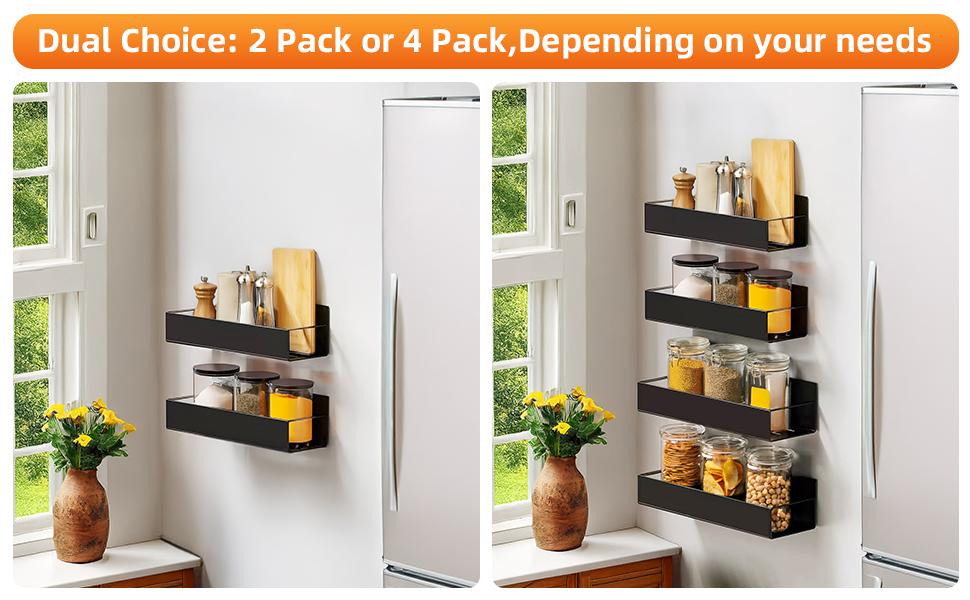 2 Pack Magnetic Spice Rack for Refrigerator, Moveable Magnetic Spice Racks, Kitchen Storage Rack, Suitable for Refrigerators, Microwave Ovens, Washing Machines, Saving Storage Space