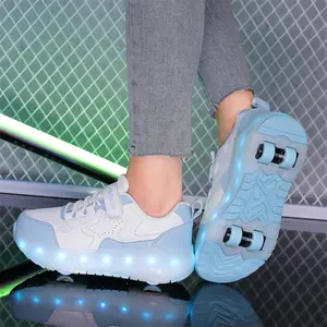 4-Wheel Magnetic Heelys Skate Shoes for Boys & Girls |   USB Rechargeable LED Roller Sneakers with Anti-Slip Wheels & Safety Certified ​ Footwear Athletic Trainer Fashionable Round Toe