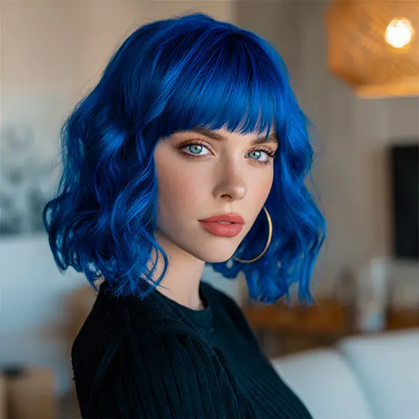 SMILCO/14Inch Royal Blue Short Wavy with Bangs Synthetic Wig/SM446 SMILCO/14Inch Royal Blue Short Wavy with Bangs Synthetic Wig/SM446