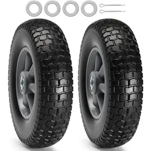 Summervibes VEVOR Solid PU Run-Flat Tire Wheel, 10, 2-Pack, 180 lbs Dynamic Load, 220 lbs Static Load, Flat Free Tubeless Tires and Wheels for Hand Truck, Utility Cart, Dollies, Garden Trailers, Various Carts
