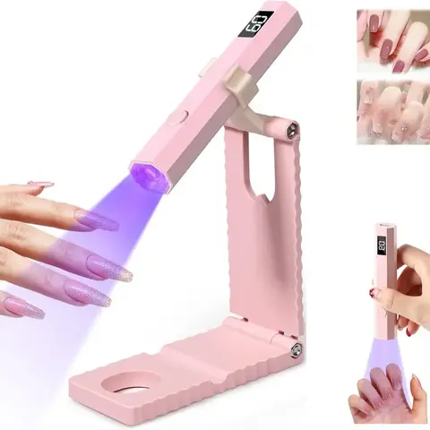 Cordless UV Nail Light with Stand,Portable Led Lamp with LCD Display,with 2 Timer Settings 20/60s,Rechargeable USB Nail Dryer,for Gel Polish Home DIY Salon Use Women,Pink