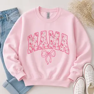 Mama, Coquette, Pink Bows, Trend, Girly, Soft Girl Era Sweatshirt & Tshirt, Women's Crew Neck, mother's day gift, mother's day gifts