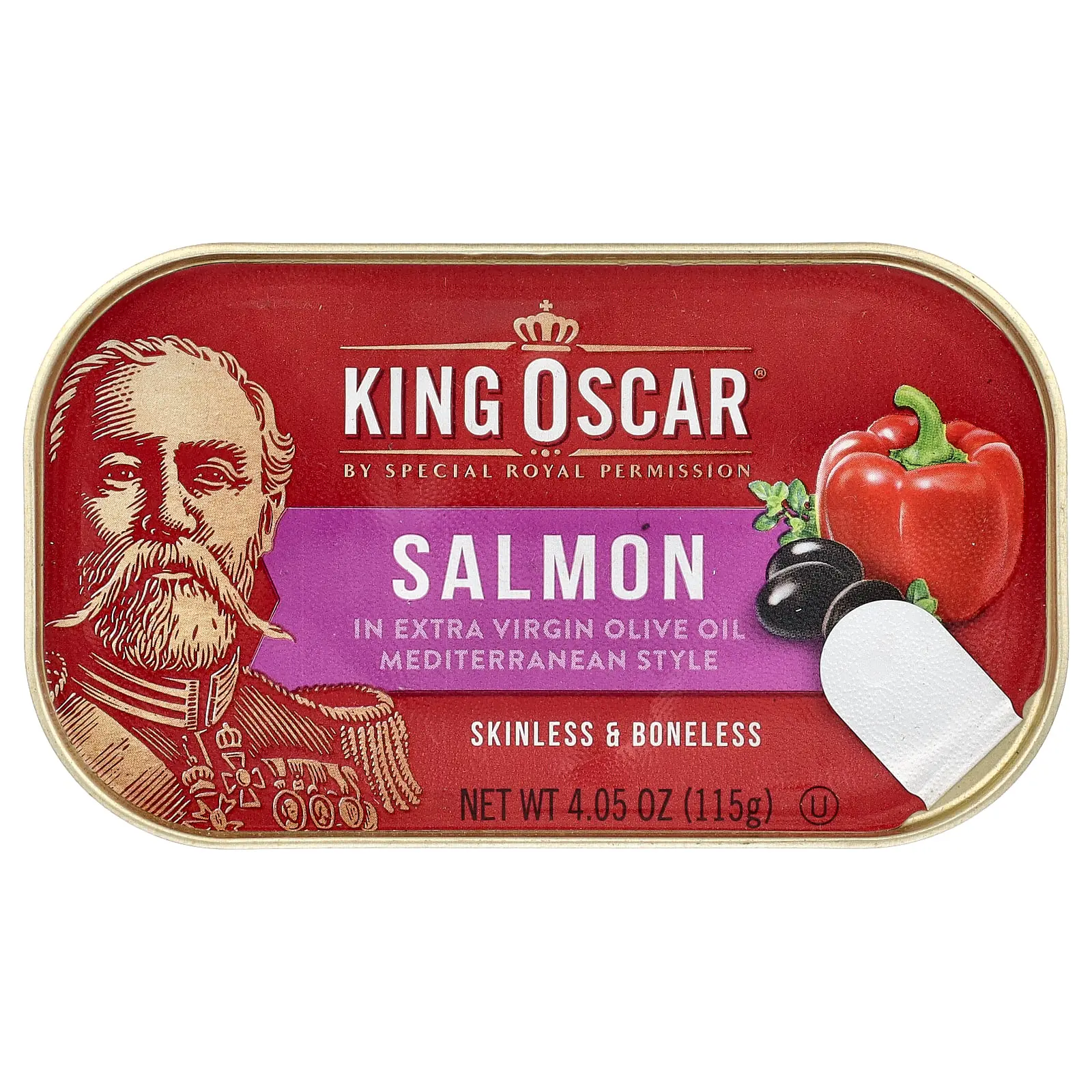 King Oscar Skinless & Boneless Salmon in Extra Virgin Olive Oil, Mediterranean Style, 4.05 oz (115 g)
