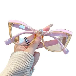 Y2K Cat-Eye Transparent Glasses – Ultra-Light Anti-Blue Light PC Frame, Stylish Pink & Clear Design for Street & Instagram Fashion