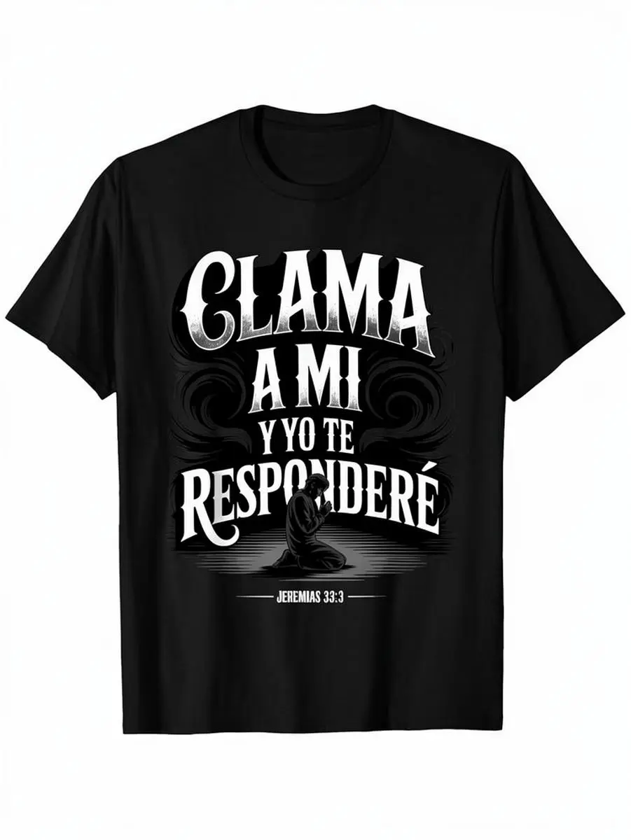 Unisex Classic Heavy Cotton Basic T-Shirt - Christian Graphic, Spanish Jeremiah 33:3 Bible Verse Quote, Round Neck, Short Sleeve, Relaxed Fit, Casual, Chic, All Seasons Menswear Top