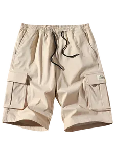 Men's Workwear Shorts Elastic Drawstring Jogger Shorts Beck Black Short Casual Breathable skin-friendly smooth soft fabric suitable bootcut  jeans  men solid color fashion sport pant everyday loungewear beige  cargo  shorts florida  outfit ootd vacation
