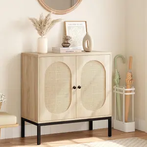 2-Tier Rattan Storage Cabinet, Boho Sideboard Console for Living Room, Dining Room & Entryway