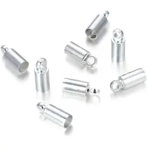 100pcs Round Tube Cord End Caps Sterling Silver Plated Glue in Endcap Barrel for 1.5mm Cord Beading Wire Thread DIY Craft Jewelry Making