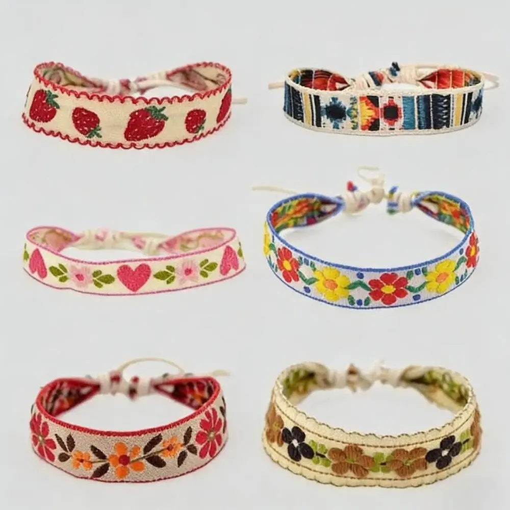 US-LUXURY - Boho Strawberry Flower Bracelet Handmade Braided Friendship Wrap Thread Woven Wristband for Kids Girls Embroidered Gift