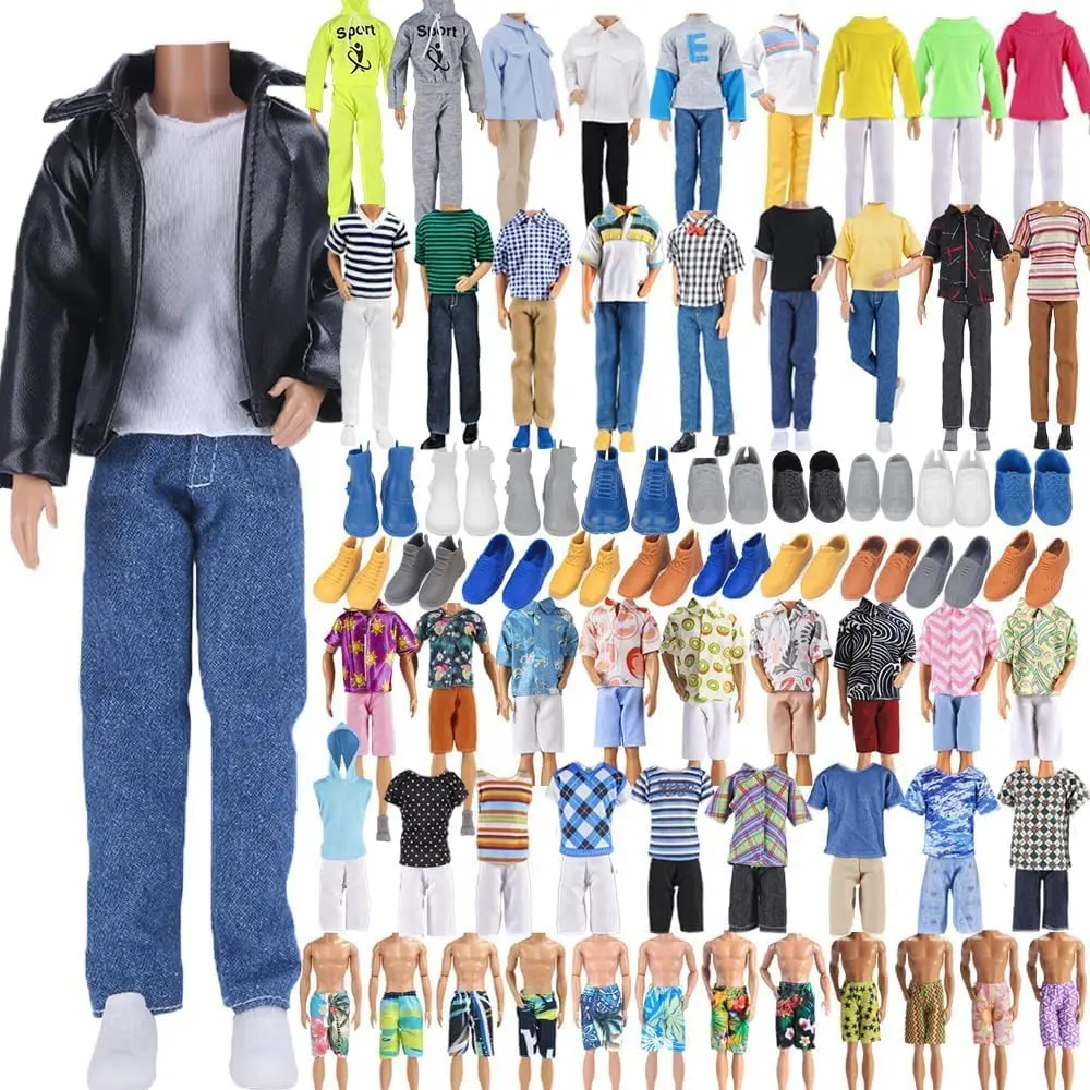 10-Set Doll Clothes for 12-Inch Boy Dolls – Leather Jacket, Casual Outfits, Pants & Shoes – Random Styles