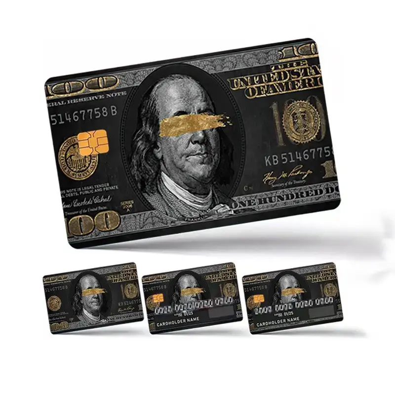 Black Money 100 Dollar Bill Card Sticker - Funny Credit Debit Card Skin Cover Decal, Waterproof Anti-Bubble Card Wrap Gift for Men & Friends
