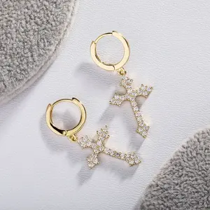 Unisex Cross-Shaped Earrings with Zircon Inlay, Fashionable Drop Earrings for Couples, Suitable for Everyday Wear, Perfect for Gifting and Couples' Selections, Ideal for Halloween and Trendy Fashion Enthusiasts. Z95