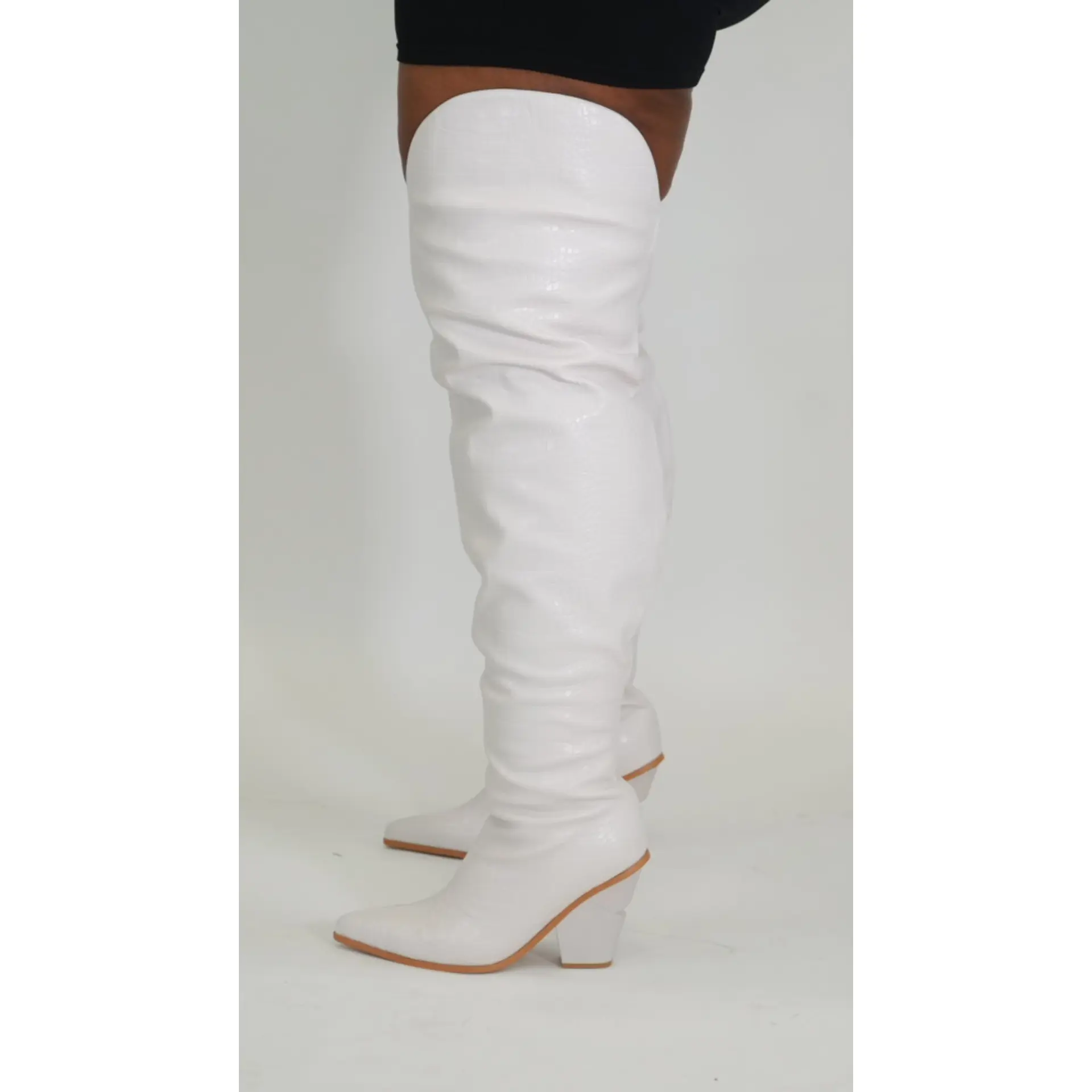 NYLAH WIDE CALF THIGH HIGH COWGIRL BOOTS - BONE