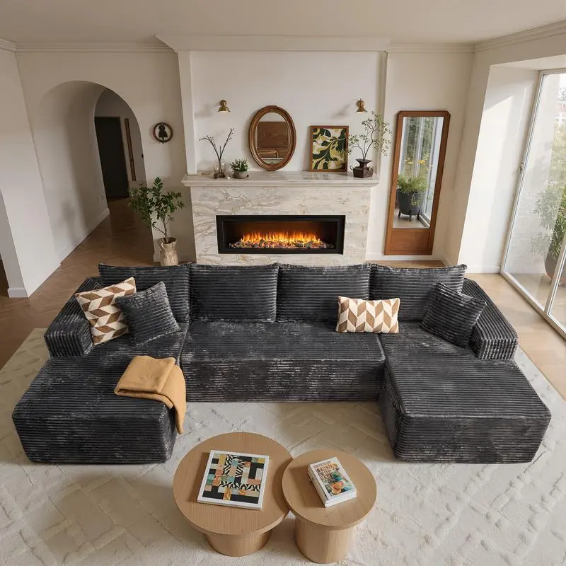 4 Seat Grey U Shape Sofa