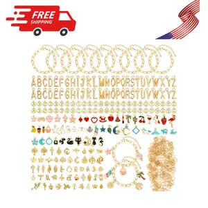 416 Pieces Gold Charm Bracelet Making Kit, Including Paperclip Chain Bracelets