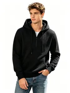 Men's Half-Zip Oversized-Fit Waffle Hoodie Sweatshirt,Loose Hoodie,Light Weight Sport Sweatshirts,Casual Long Sleeve Pullover with Pockets