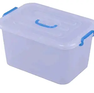 Fully Stocked Container of Non-Perishable - Clear Plastic with Blue Handles
