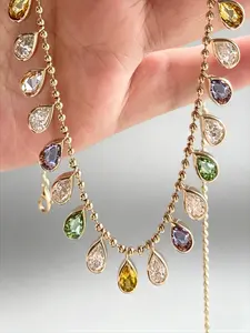 Vintage Colorful Teardrop Fringe Pendant Bead Necklace for Women, Elegant Design Party Wedding Holiday Jewelry