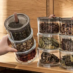 Three-Layer Round Spice Storage Box, Grain Storage Jar, Pepper And Seasoning Container, Multi-Layer Transparent Sealed Preservation Box, Made of Food-Grade Material, Reusable Container, Suitable for Grains, Cereals, Snacks, Spices, Etc
