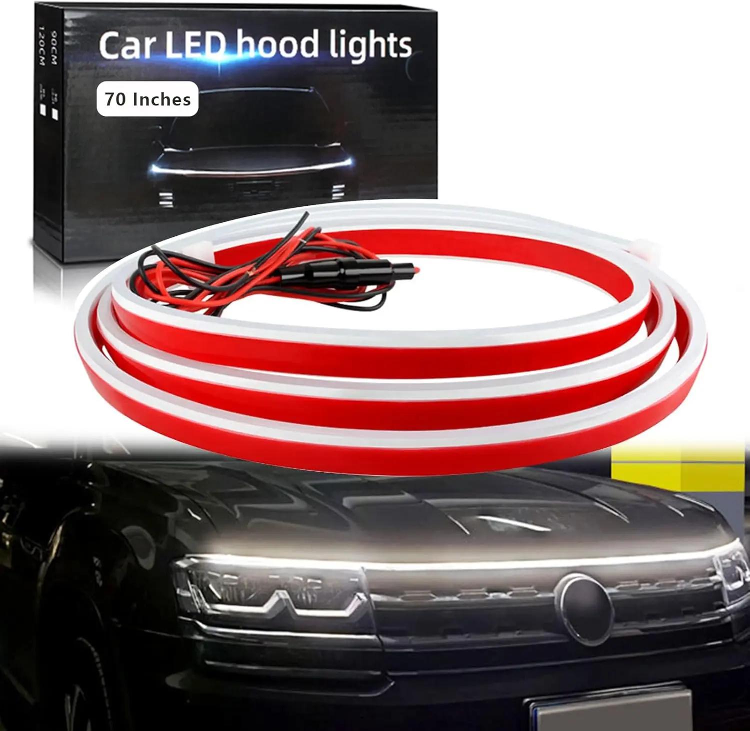 71-Inch High-Brightness Car Decorative Light, Automotive Hood Gap LED Strip with 5050 LEDs for Crisp Glow, Dynamic Scan Glow Activated Design, Rain-Ready LED Lights Car for Daytime Driving Kits, Rain‑Ready Light