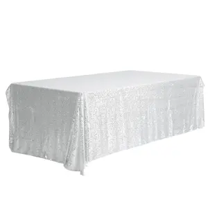 REGALWOVEN 1 Pack Rectangle Tablecloths, Polyester Sequin Table Covers for Dining Room Parties or Dances, Silver 47x71inch