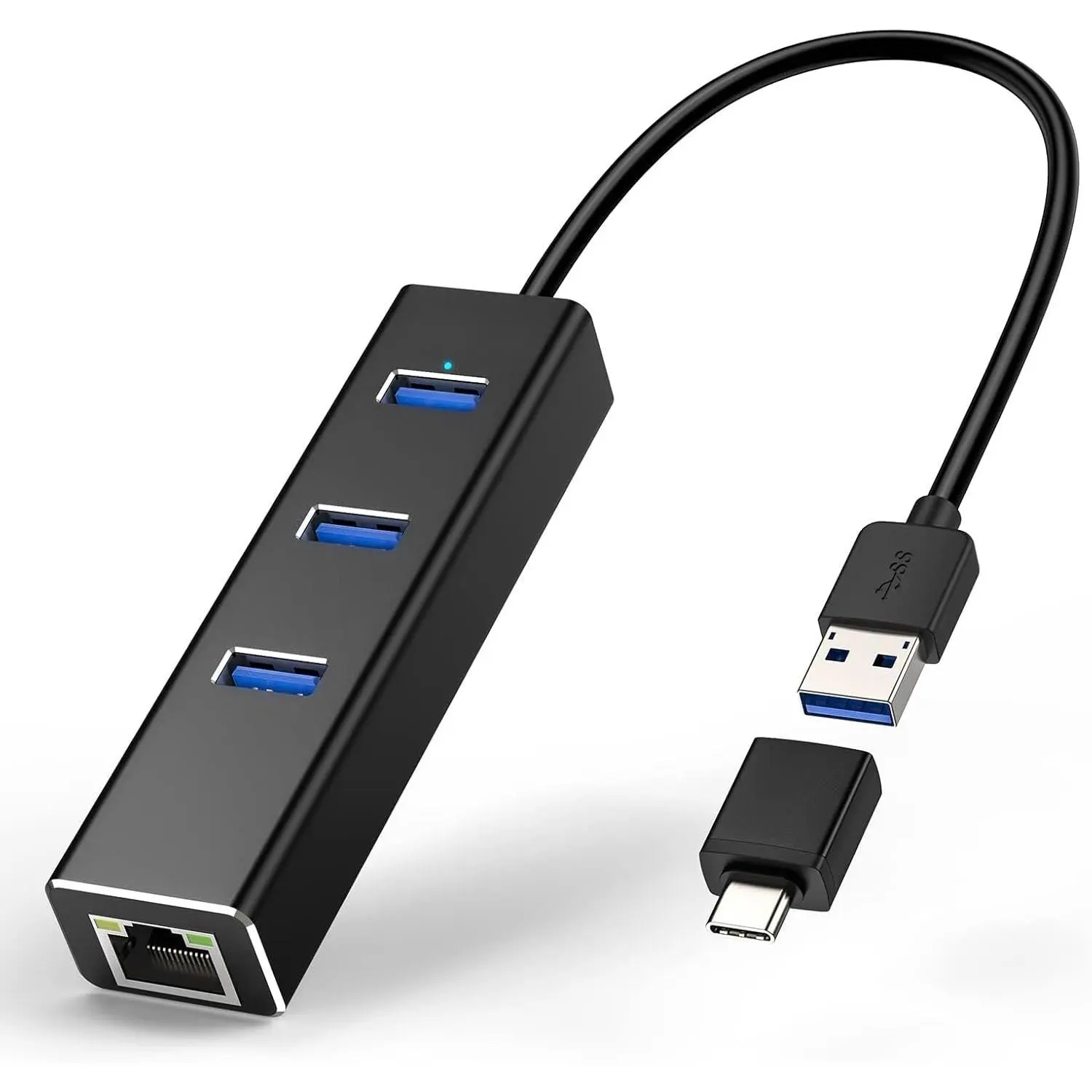 USB C to Ethernet,  3 Port USB 3.0 Hub with RJ45 10/100/1000 Gigabit Ethernet Adapter Converter LAN Wired Network Adapter for Laptop
