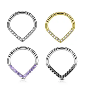 Oufer 16G Titanium Clear CZ V-shape Septum Ring