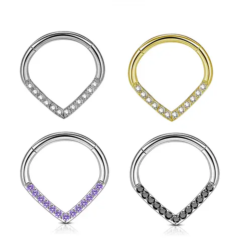 Oufer 16G 8mm 10mm Titanium Alloy Snug Clicker Septum Hinge Ring - Minimal Female Body Jewelry with V-Shape 3D Lift, Cubic Zirconia for Nose Rings Hoops, Daily Wear