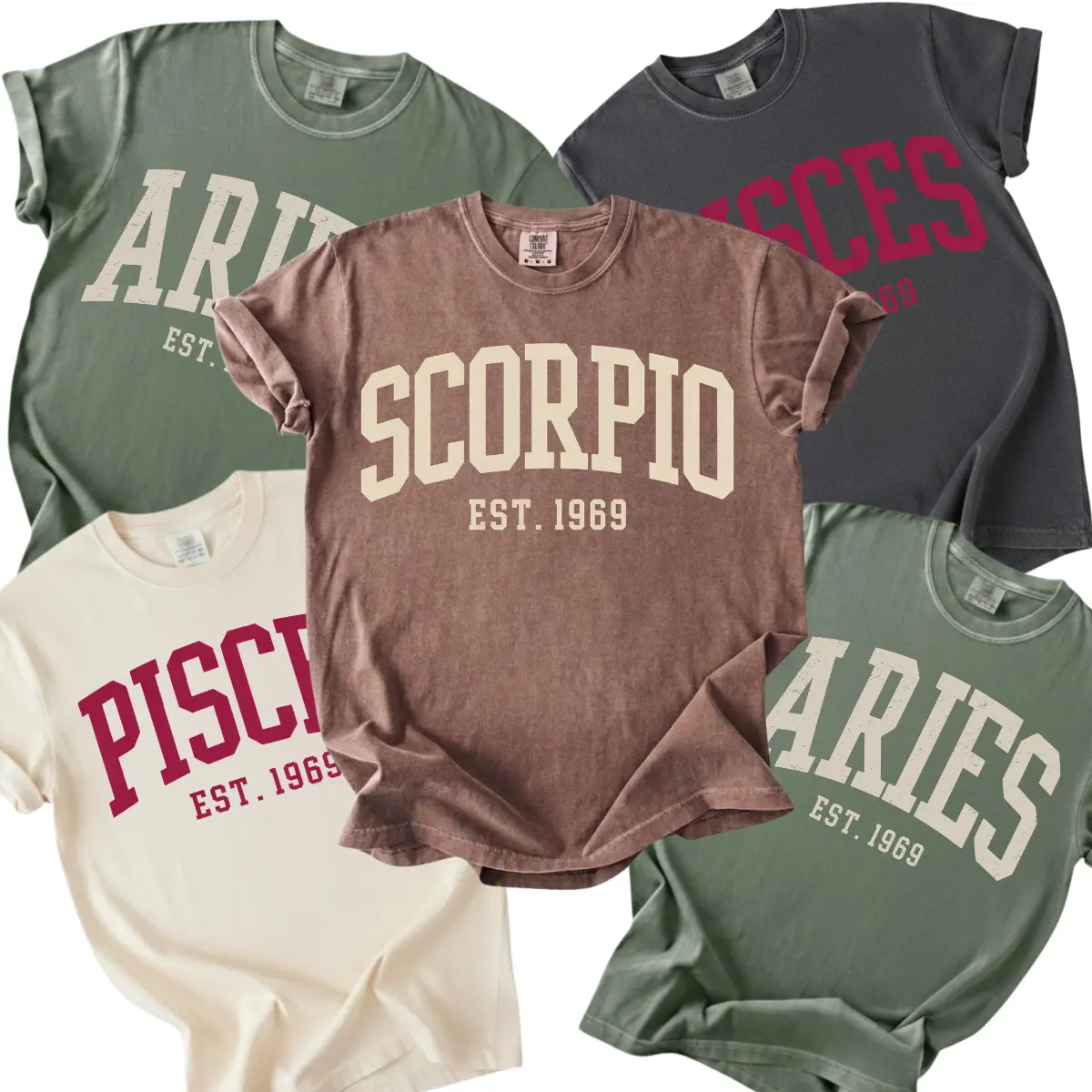 [LEAVE A NOTE] All 12 Zodiac Comfort Colors T-Shirt – Minimalist Astrology Sign Vintage College Letter Graphic Tee for Men Women, Custom Birth Year Horoscope Shirt, Soft Washed Cotton Gift